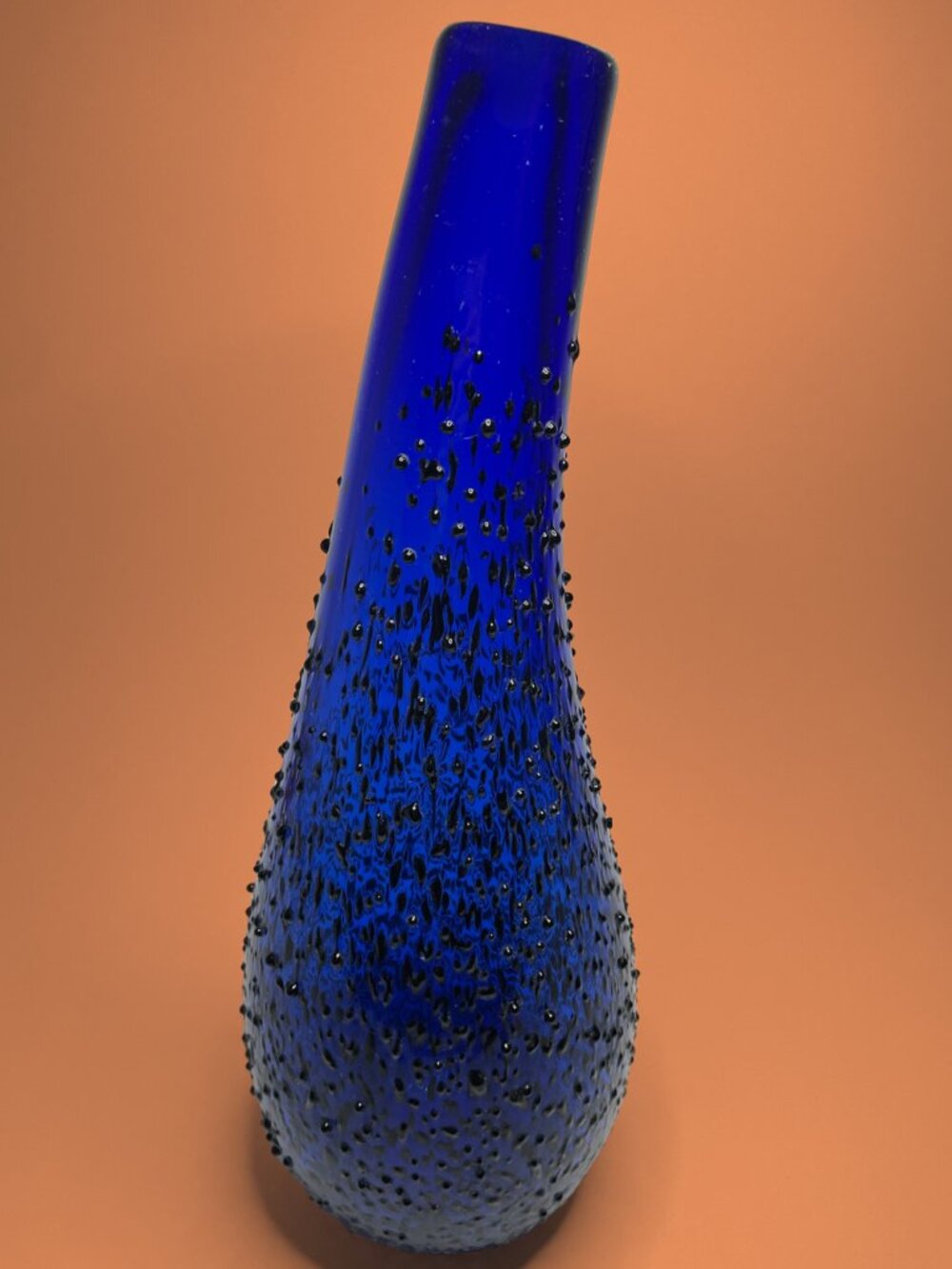 Vintage Kosta Boda Style Cobalt Blue Art Glass Vase - Textured Teardrop